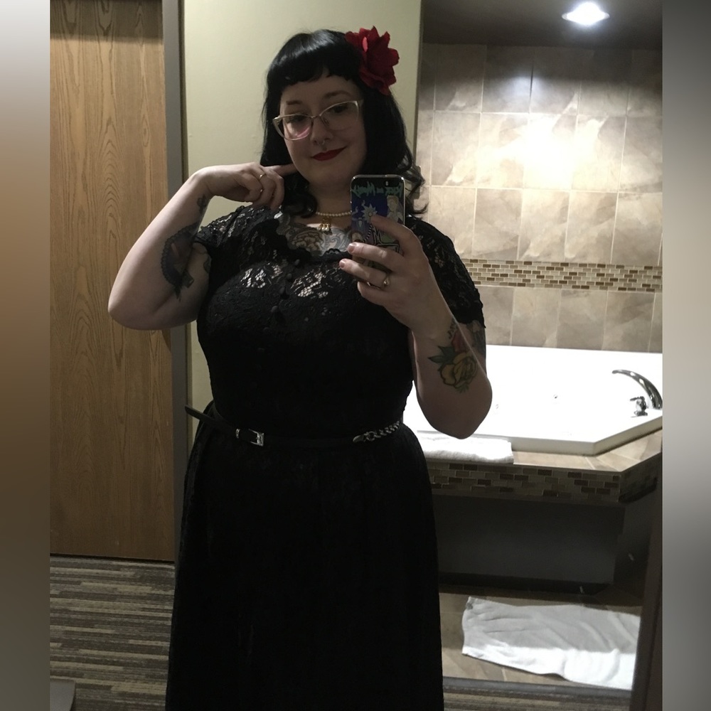Black lace overlay dress
